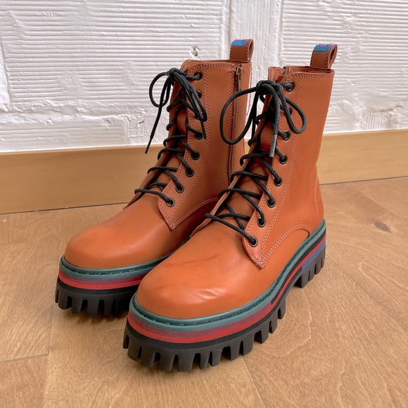 FARM Rio Shoes - Women's Tan Platform Lace-Up Combat Boots